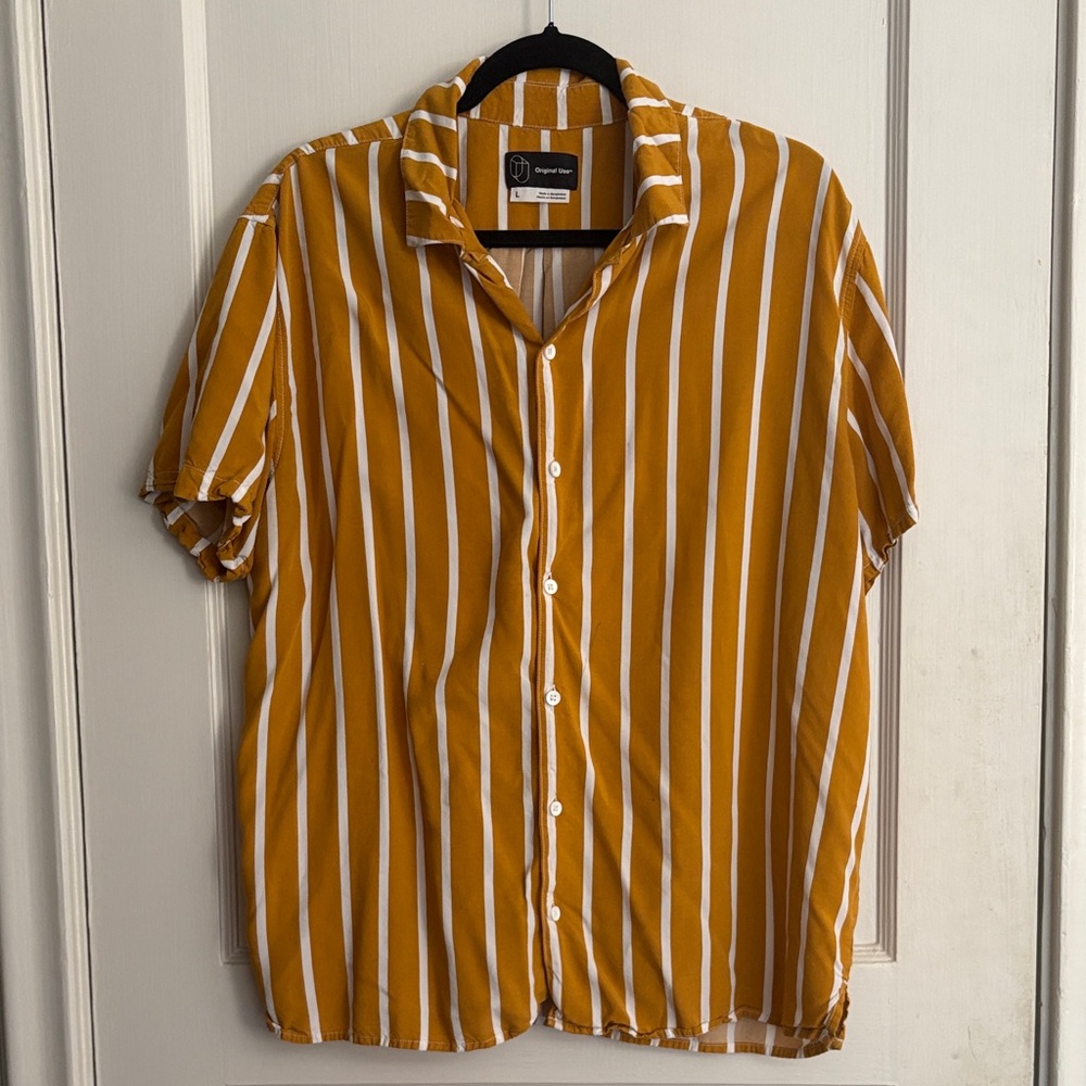 Original Use Men's Yellow and White Striped Shirt